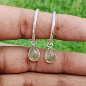 Handmade Prehnite Gemstone 925 Sterling Silver Boho Earrings