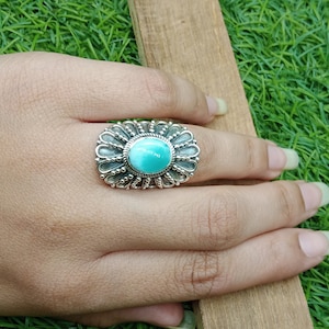 Larimar Boho Ring: Sterling Silver Statement Ring (9x11mm)