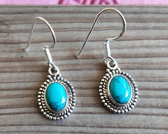 Pendientes de turquesa de plata de ley hechos a mano: estilo bohemio