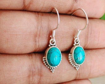Turkos örhängen i sterlingsilver: Ovala boho örhängen