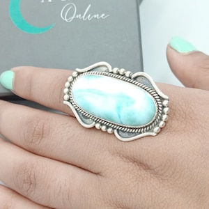 Larimar Edelstein Silber Ring: Handgemachter Boho Schmuck