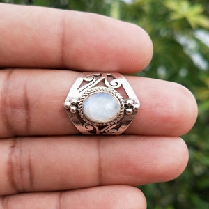 Boho Statement Ring -Rainbow Moonstone Sterling Silver Ring-Hand Crafted Bohemian Ring-Bohemian Ring-Rainbow moonstone Ring -Rings -Gift for