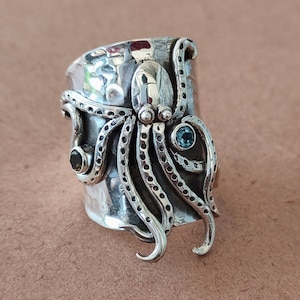 Octopus Sterling Silver Ring, November Birthstone Band Ring , Citrine Sterling Silver Ring ,Handmade Octopus Ring , New Stylish Ring , Rings