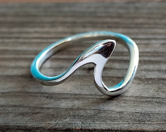 Ocean Wave Sterling Silver Ring: Handmade Boho Stacking Ring