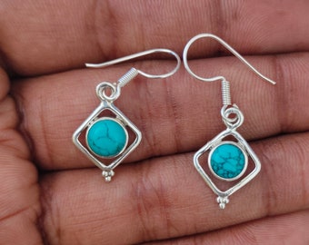 Pendientes de plata de ley turquesa: pendientes bohemios colgantes hechos a mano