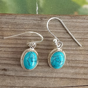 Sterling Silver Turquoise Earrings: Handmade Oval Boho Jewelry