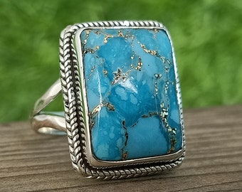 Boho Statement Ring - Composite Turquoise Sterling Silver Ring - Hand Crafted Bohemian Ring - Composite Turquoise Ring - Rings -Gift for Her