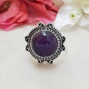 Handcrafted Sterling Silver Amethyst Ring - Bohemian Style