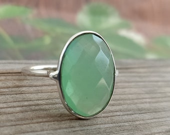 Boho Statement Ring - Prehnite Calsy Sterling Silver Ring - Hand Crafted Bohemian Ring-Bohemian Ring -  Prehnite Calsy  - Rings