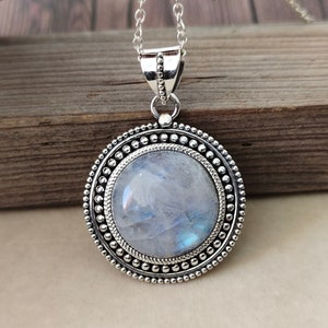Rainbow Moonstone Pendant in Solid 925-Sterling Silver | Gorgeous Handmade Rainbow Moonstone Pendant | Boho Pendant Gift for Her
