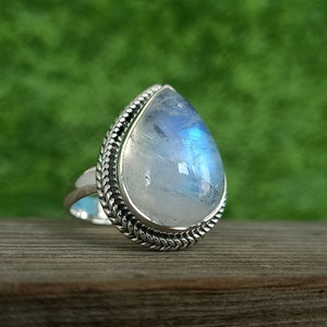 Boho Statement Ring Rainbow Moonstone Sterling Silver Ring hand Crafted ...