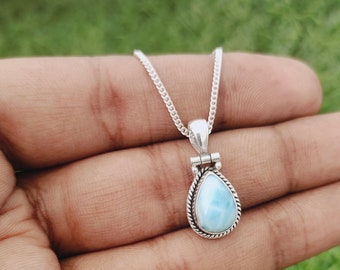 Handmade Larimar Pendant: 925 Sterling Silver Boho Necklace- Handmade- Bohemian style - Gift for women - Handcrafted Jewelry