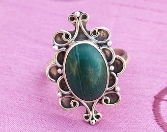 Malachite Green Stone  Ring- Sterling Silver Ring - Hand Crafted Bohemian Ring - Bohemian Malachite  stone Ring - Rings - Gift for