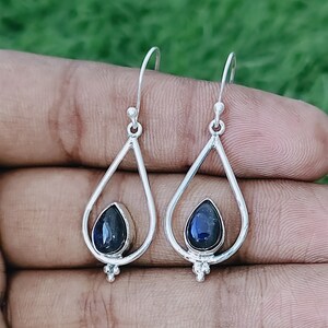 925 Labradorite Sterling Silver Handmade Earring Labradorite Stone Daily wearable Earrings in Pear Shape Earrings Gift for He -Blue Earrings