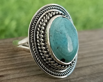 Turquoise stone ring bohemian ring boho silver ring gift for daughter nickle free gift for best friend filigree ring