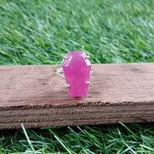Boho Statement Ring - Pink Jade Sterling Silver Ring - Hand Crafted Bohemian Ring-Bohemian Ring - Pink Jade - Rings -Gift for women