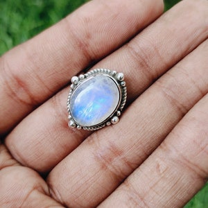 Boho Statement Ring - Rainbow Moonstone Sterling Silver Ring - Hand Crafted Bohemian Ring-Bohemian Ring - Rainbow Moonstone- Rings -Gift for