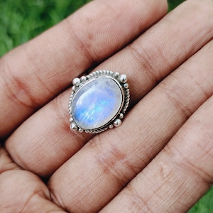 Boho Rainbow Moonstone Ring: Sterling Silver Bohemian Jewelry