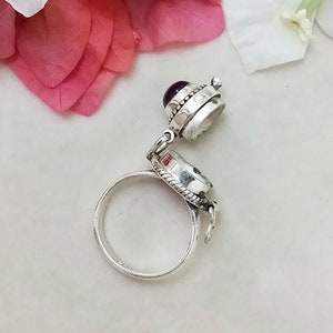 Secret Message Amethyst Ring: Sterling Silver 925 Love Ring
