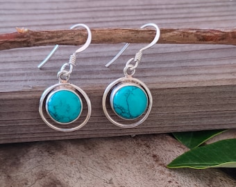 Boucles d'oreilles en pierre gemme turquoise naturelle, Boucles d'oreilles en argent turquoise, Boucles d'oreilles en argent sterling 925, Boucles d'oreilles spéciales mariages, Boucles d'oreilles pour filles