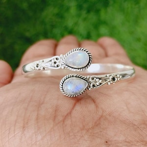 Bracelet jonc pierre de lune - bracelet manchette en argent - bracelet en argent sterling - bracelet manchette - bracelet manchette en pierre de lune - pour bracelets femme