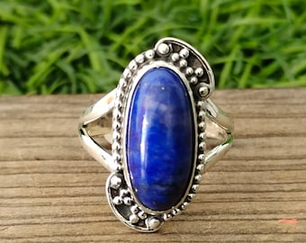 Lapis Lazuli Sterling Silver Ring - Handcrafted Boho Statement