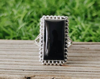 Anillo de plata de ley con ónix negro hecho a mano - Joyería bohemia