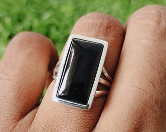 Anillo de ónix negro en plata de ley hecho a mano - Joyería bohemia - Hecho a mano - Estilo bohemio - Regalo para mujer - Joyería artesanal