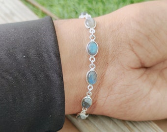Bracelet en labradorite : bracelet délicat en perles d'argent sterling