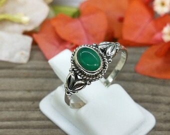 Green Onyx Sterling Silver Ring - Handcrafted Bohemian Style