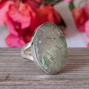 Green Rutile Quartz Sterling Silver Ring , 925 Silver gemstone ring , boho wedding ring , Silver rings , handmade ring , Gift for her