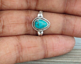 925 Sterling Silver Blue Turquoise Lucky Gemstone Ring Lucky Gemstone Round cabochon Turquoise Rings Supply Jewelry Gift Bohemian