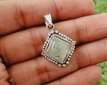 Prehnite Gemstone Pendant: Handmade Sterling Silver Boho Jewelry
