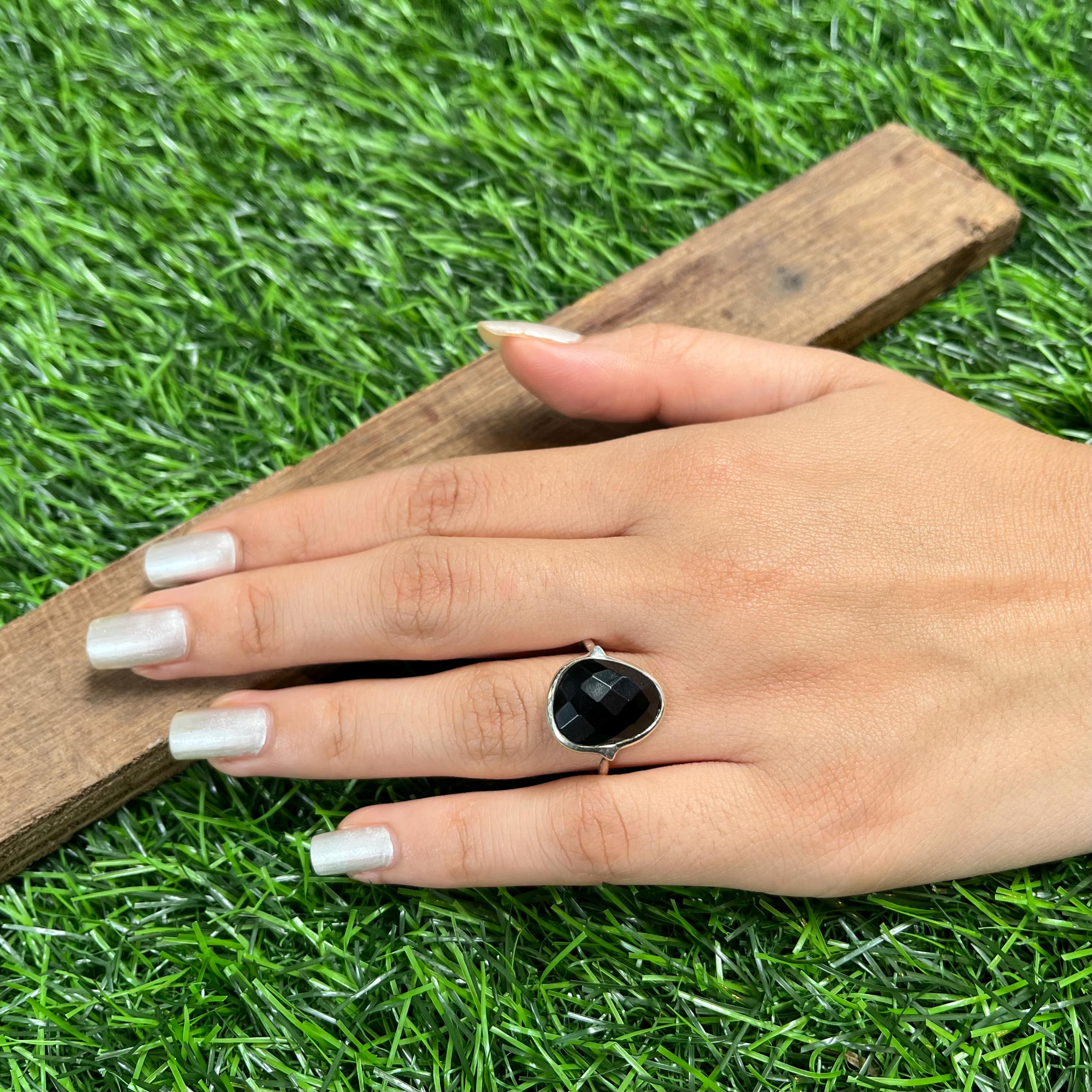 Anillo Vintage De ónix Negro, Hecho A Mano En Plata, Estilo Bohemio, Apilable, Con Flor, Regalo único. - México
