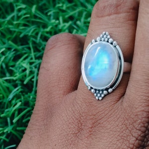 Boho Statement Ring - Rainbow Moonstone Sterling Silver Ring - Hand Crafted Bohemian Ring-Bohemian Ring - Rainbow Moonstone- Rings -Gift for