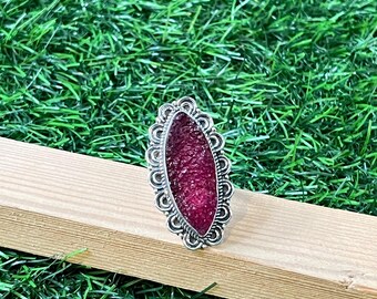 Pink Druzy Sterling Silver Ring: Handcrafted Boho Statement