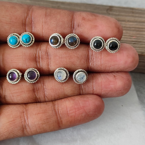 Sterling Silver 5mm Turquoise Bezel Stud Earrings Sterling Silver 5mm Turquoise Bezel Stud Earrings