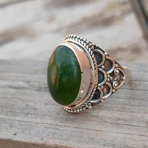 Boho Statement Ring Green Jade Sterling Silver Ring Hand - Etsy