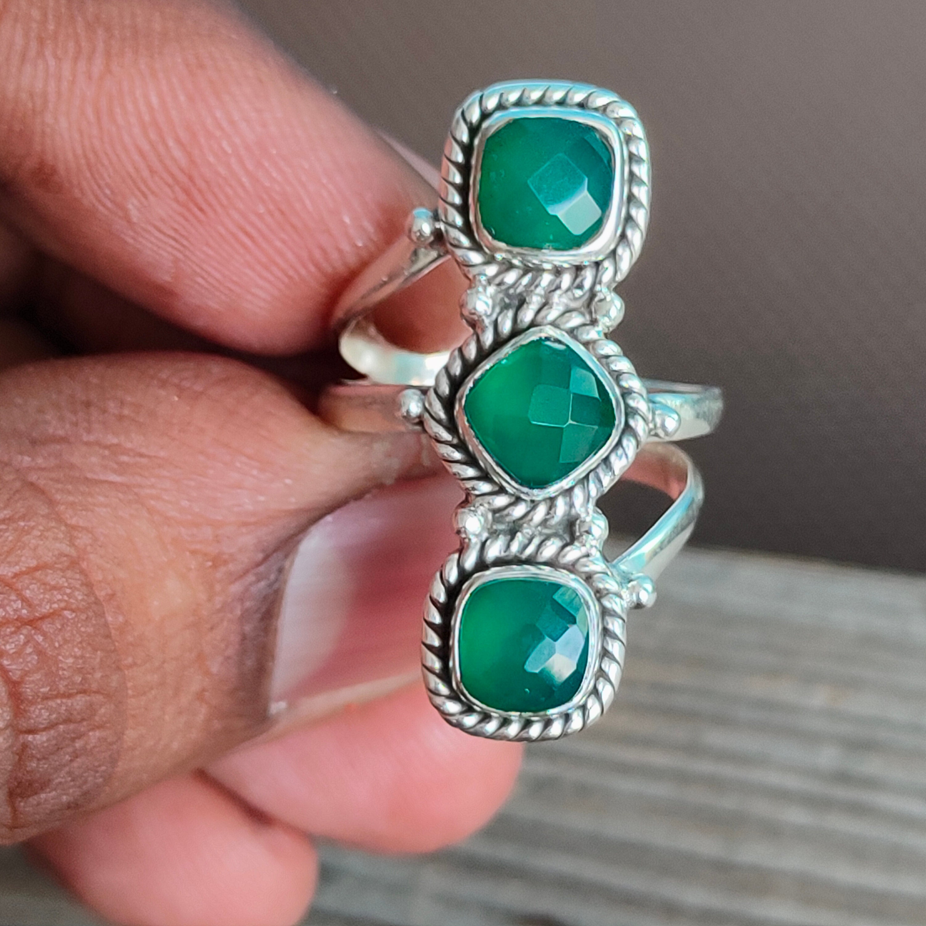 Green Onyx Boho Ring 925 Sterling Silver Ring Green Onyx 3 Etsy