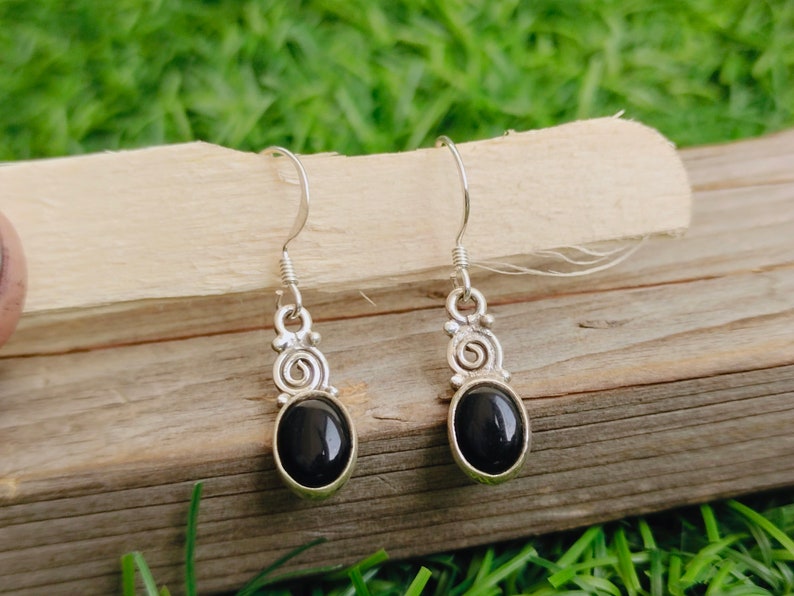 Daily wearable Earrings -In Oval Shape Boho Earrings Gift for Her Love Black Onyx Sterling Silver Black Onyx stone Handmade Earring