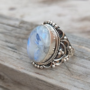 Moonstone Boho Ring Rainbow Moonstone Sterling Silver Ring statement ring free shipping ring minimalist handmade jewelry gift bestseller image 4