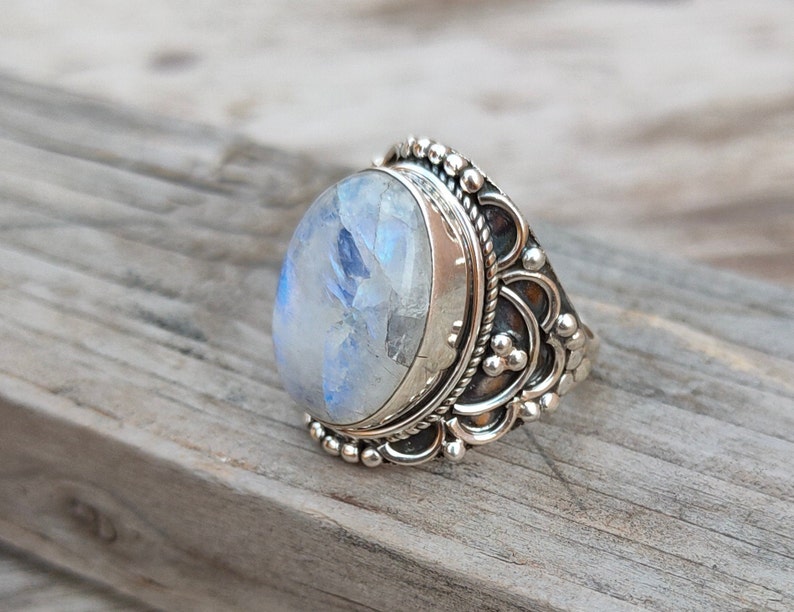 Moonstone Boho Ring Rainbow Moonstone Sterling Silver Ring statement ring free shipping ring minimalist handmade jewelry gift bestseller image 4