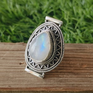 Moonstone Boho Ring - Rainbow Moonstone Sterling Silver Ring - statement ring - Rainbow Moonstone- free shipping ring-