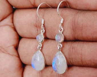 Moonstone Sterling Silver Handmade Earring Moonstone Daily wearable Earrings in Round Shape Bezel Earrings Gift for Her