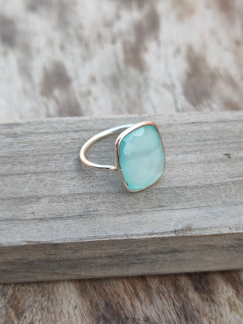 summer gift tags summer ring minimalist Boho Statement Ring -Aqua calcy Sterling Silver Ring  -Aqua chalcedony -Rings, minimalist, gift 