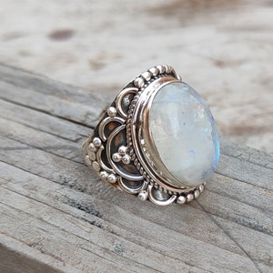 Moonstone Boho Ring Rainbow Moonstone Sterling Silver Ring Statement ...