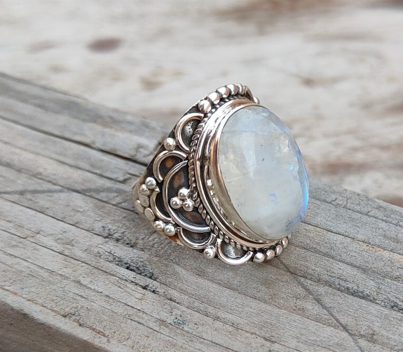 Moonstone Boho Ring Rainbow Moonstone Sterling Silver Ring statement ring free shipping ring minimalist handmade jewelry gift bestseller image 2