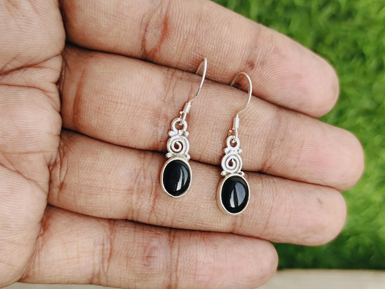 Daily wearable Earrings -In Oval Shape Boho Earrings Gift for Her Love Black Onyx Sterling Silver Black Onyx stone Handmade Earring