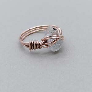 Aquamarine stone sterling silver rose gold plated ring wired ring Raw Gemstone Ring Hand Crafted Bohemian Ring summer gift image 2