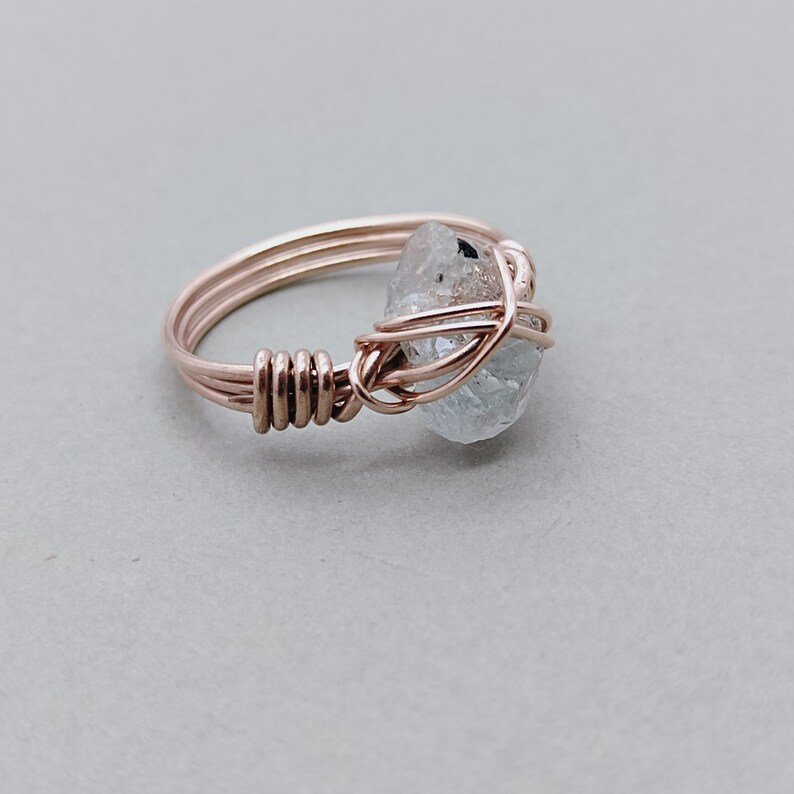 Aquamarine stone sterling silver rose gold plated ring wired ring Raw Gemstone Ring Hand Crafted Bohemian Ring summer gift image 2